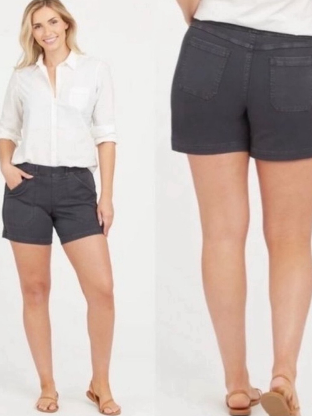 SPANX Twill Stretch Shorts Grey size Large